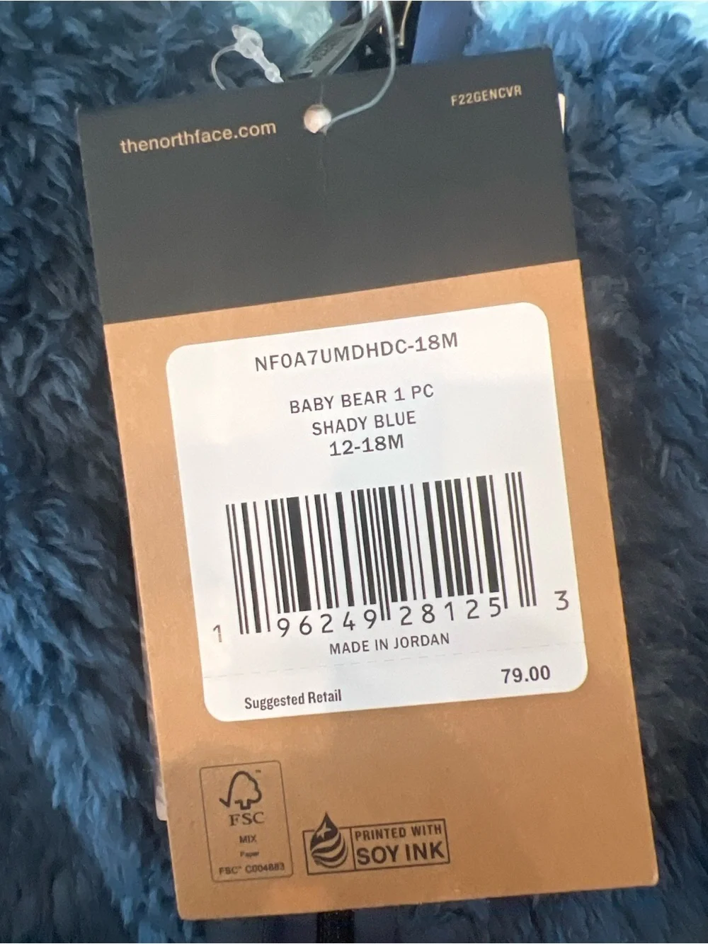 The North Face Baby Bear One Piece Shady Blue 12-18M Fleece Bunting NWT